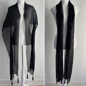 Kay Unger Desk to Dinner Pleated Scarf With Tassels Black